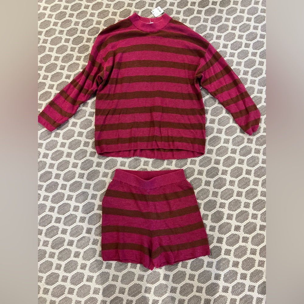 Free People Beach Sweater Set Pink & Brown Striped | S | NWT